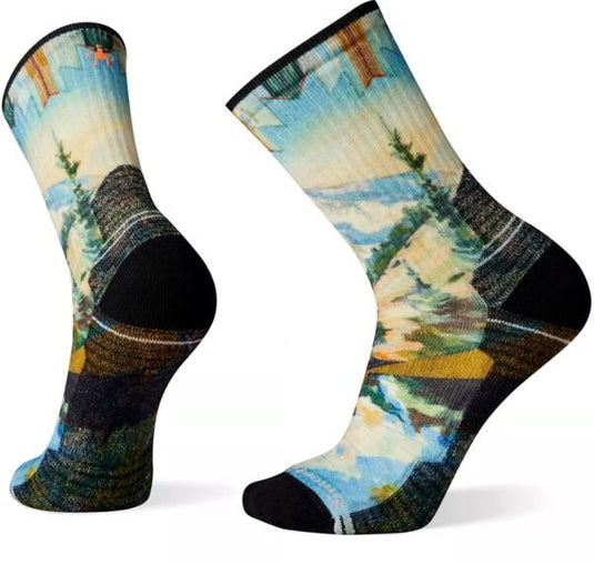 Smartwool Hike Light Cushion Mountain Print Crew Socks in Mist Blue - XL-1