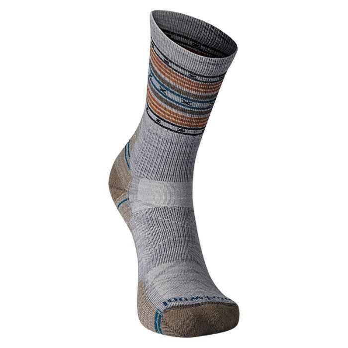 Load image into Gallery viewer, SmartWool Hike Light Cushion Spiked Stripe Crew Socks in Light Gray - Large-2
