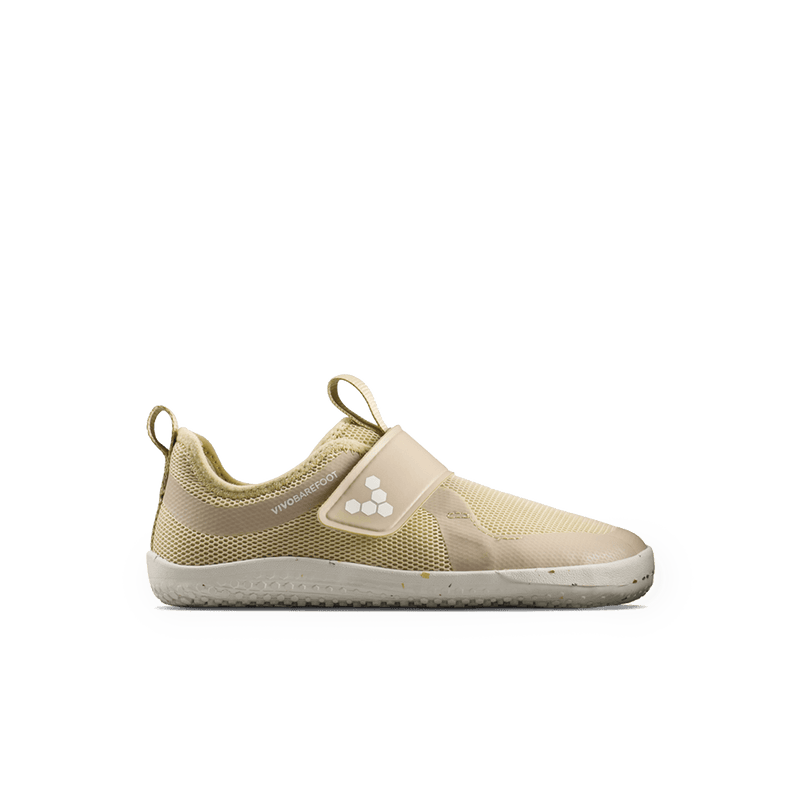 Load image into Gallery viewer, Vivobarefoot Primus Sport IV Kids Barefoot Shoes – Stone in a light tan color, perfect for active children.
