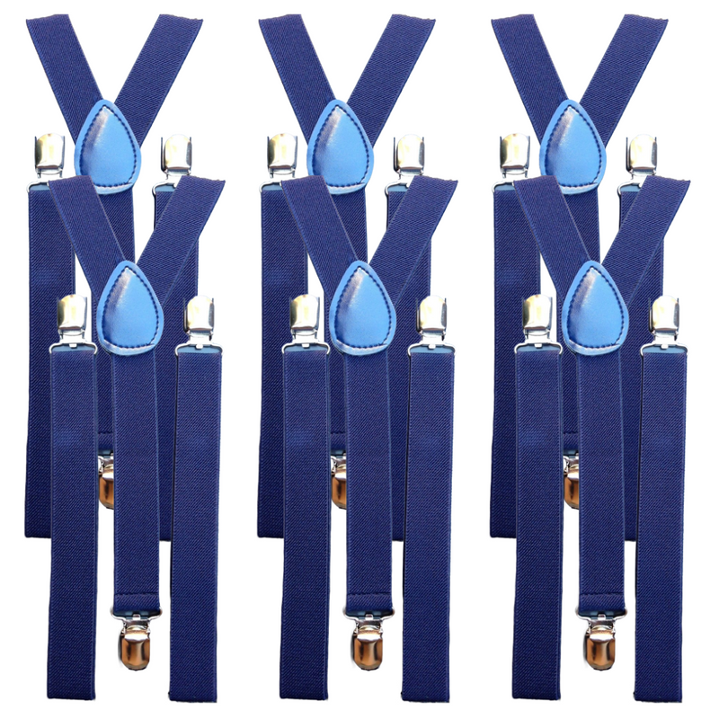 Load image into Gallery viewer, 6x Mens Suspenders Braces Adjustable Strong Clip On Elastic Formal Wedding BULK - Navy Blue
