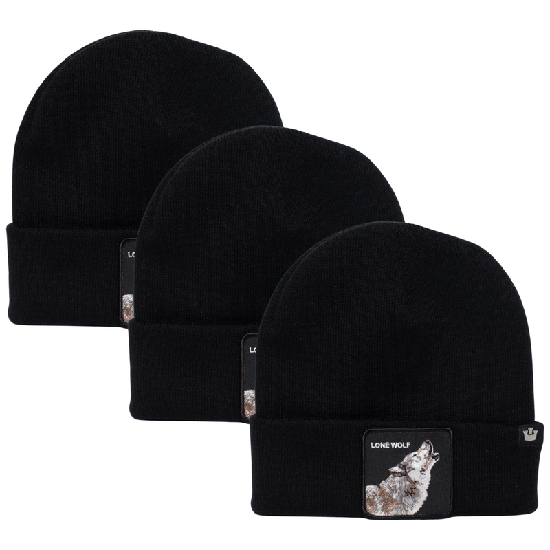 Load image into Gallery viewer, 3x Goorin Lone Wolf Man Beanie Hat Warm Winter Ski Animal Series - Black-0
