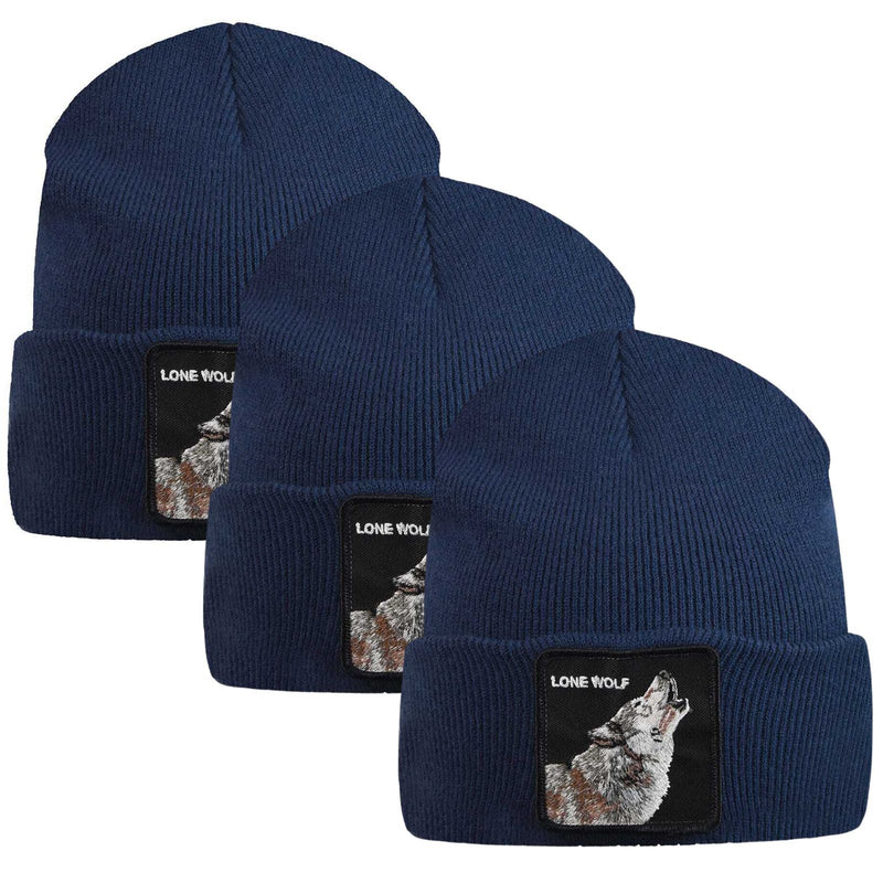 Load image into Gallery viewer, 3x Goorin Wolf Man Beanie Hat Warm Winter Ski Animal Series Lone Wolf - Navy-1
