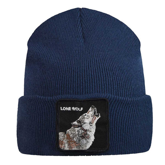 Goorin Wolf Man Beanie Hat Warm Winter Ski Animal Series Lone Wolf - Navy-0