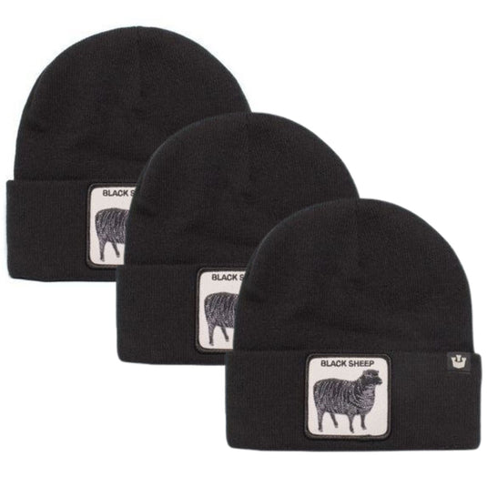 3x Goorin Sheep for Brains Beanie Hat Warm Winter Ski Animal Series - Black-1
