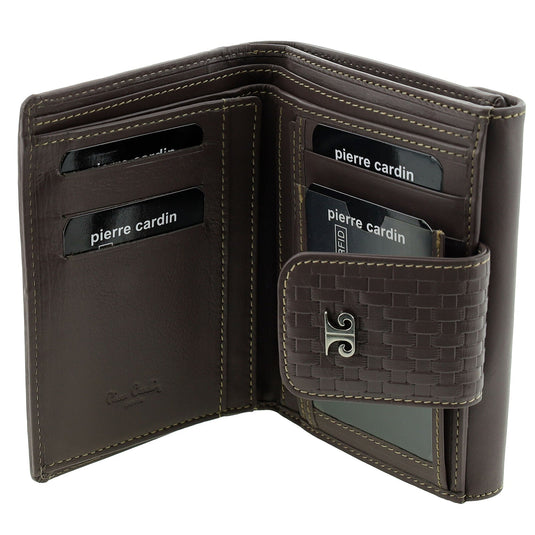Pierre Cardin Steel Woven Leather Mens Bi-Fold Wallet w/ RFID Protection in Steel Brown-3