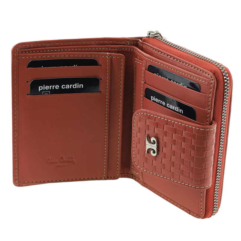 Load image into Gallery viewer, Pierre Cardin Woven Leather Zip-Around Bi-Fold Wallet with RFID Protection in Tobasco Red-0
