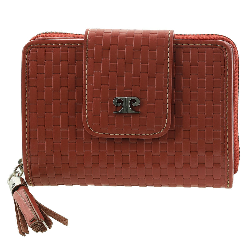 Load image into Gallery viewer, Pierre Cardin Woven Leather Zip-Around Bi-Fold Wallet with RFID Protection in Tobasco Red-4
