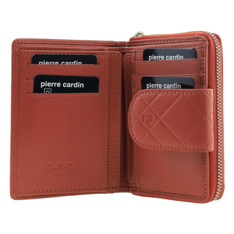 Load image into Gallery viewer, Pierre Cardin Quilted Leather Zip Around Bi-Fold Wallet w/ RFID Protection in Tobasco Red-4
