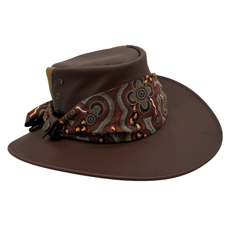 Load image into Gallery viewer, Jacaru 1152 Kangaroo Ladies Breeze Hat – Mesh Crown &amp; Aboriginal Scarf | Made in Australia

