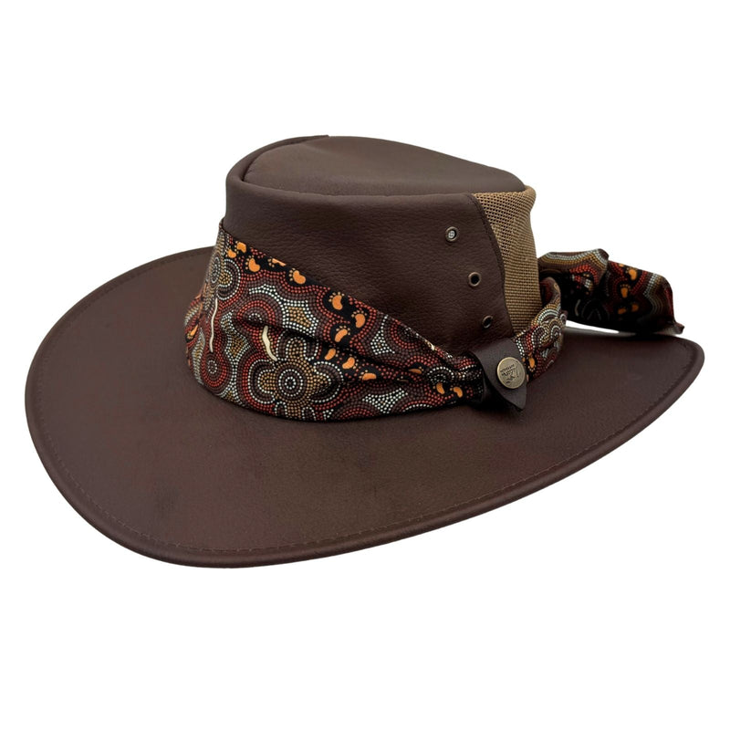 Load image into Gallery viewer, Jacaru 1152 Kangaroo Ladies Breeze Hat – Mesh Crown &amp; Aboriginal Scarf | Made in Australia
