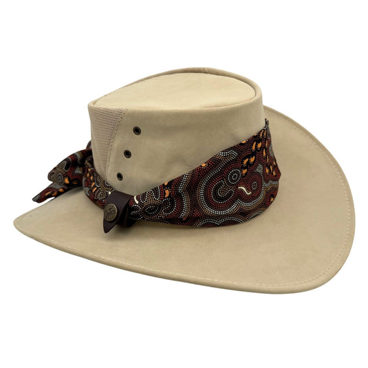 Jacaru 1152 Kangaroo Ladies Breeze Hat – Mesh Crown & Aboriginal Scarf | Made in Australia