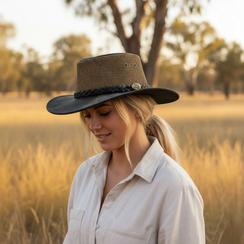 Load image into Gallery viewer, Jacaru 116 Dingo Koolaroo Hat – Leather &amp; Mesh Breeze | Made in Australia
