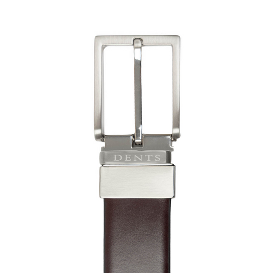 Dents Mens Heritage Reversible Full-Grain Leather Belt in Black/Burgundy-3
