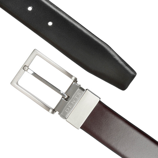 Dents Mens Heritage Reversible Full-Grain Leather Belt in Black/Burgundy-4