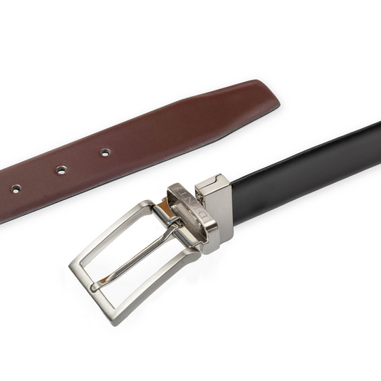 Dents Mens Heritage Reversible Full-Grain Leather Belt in Black/Burgundy-2
