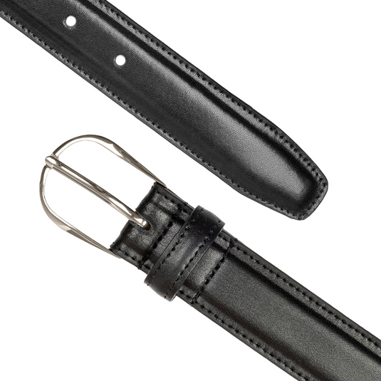 Dents Mens Heritage Leather Belt w/ Silver Buckle & Gift Box in Black (Made in Britain)-2