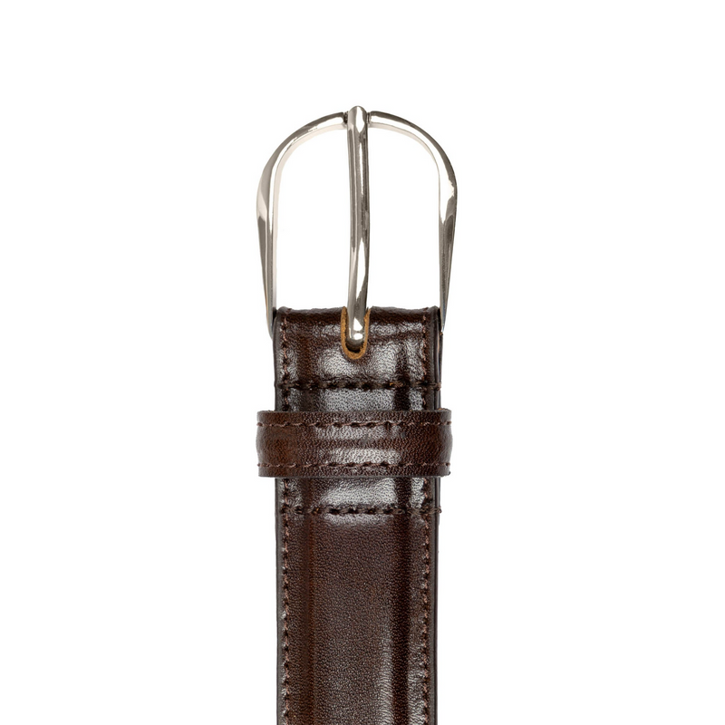 Load image into Gallery viewer, Dents Mens Heritage Lined Leather Belt with Shiny Silver Buckle and Stitched Edge in Brown-3
