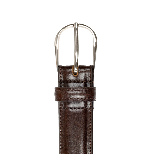Dents Mens Heritage Lined Leather Belt with Shiny Silver Buckle and Stitched Edge in Brown-3