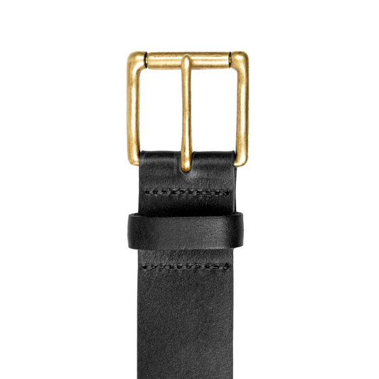 Dents Mens Heritage Lined Full-Grain Leather Belt with Antique Brass Buckle in Black-3
