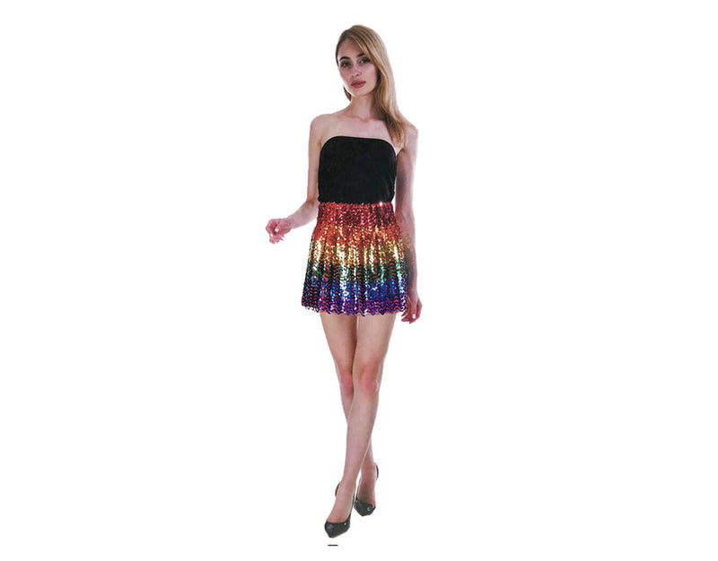Load image into Gallery viewer, Ladies Sequin Fringe Tassel Skirt Adult Costume Dance Party Dress Up - Rainbow-2
