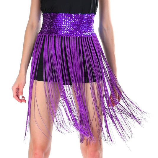 Sequin Belt w/ Fringe Skirt Belly Dance Dancer Costume Party Womens - Purple-1