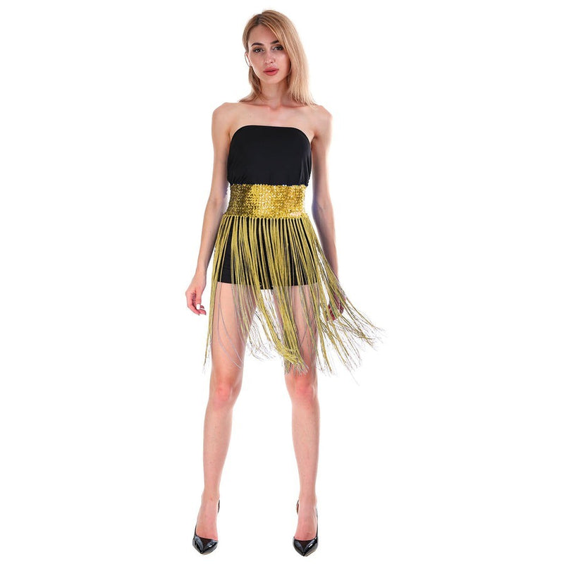 Load image into Gallery viewer, Sequin Belt w/Fringe Skirt Belly Dance Dancer Costume Party - Gold/Yellow-2
