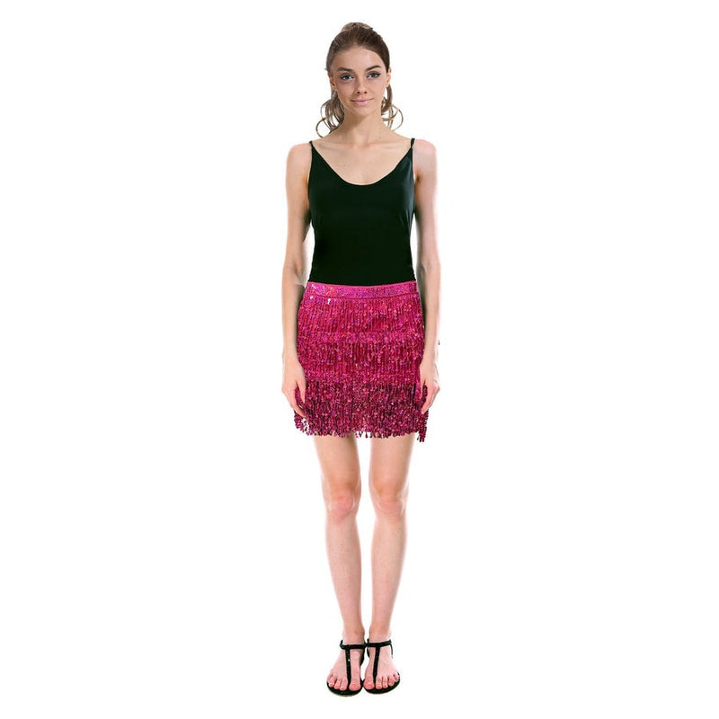 Load image into Gallery viewer, Adult Sequin Fringe Skirt w/ Adjustable Tie Womens Dance Costume in Hot Pink-2
