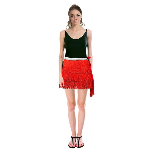 Adult Fringe Skirt Tassel Womens Dance Costume Party in Red-2