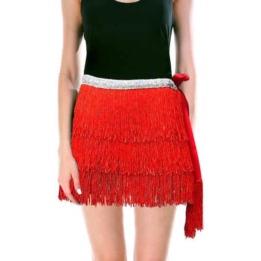 Adult Fringe Skirt Tassel Womens Dance Costume Party in Red-0