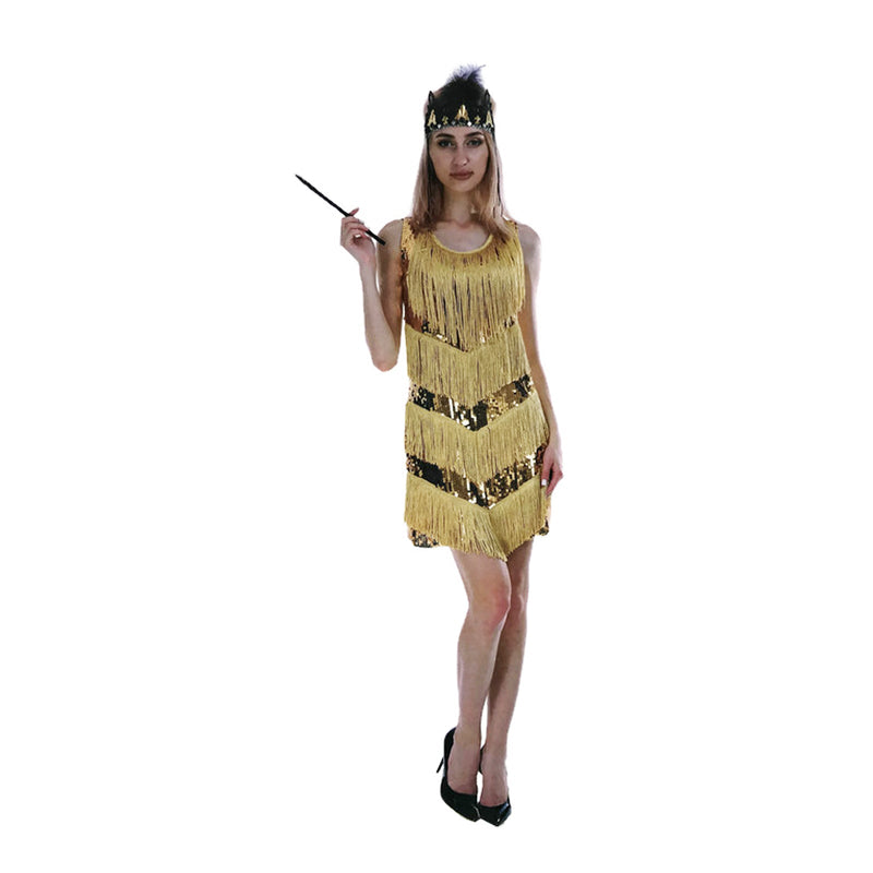 Load image into Gallery viewer, Charleston Sequin Flapper Fringe Costume Tassel Party Fancy Dress 20s 30s - Gold-0

