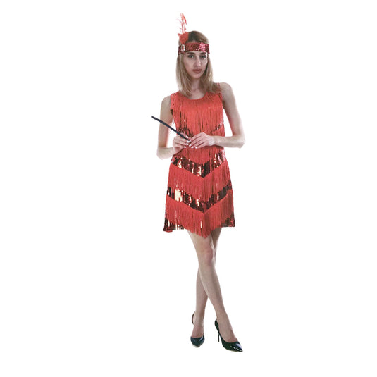 Charleston Sequin Flapper Fringe Costume Tassel Party Fancy Dress 20s 30s - Red-0