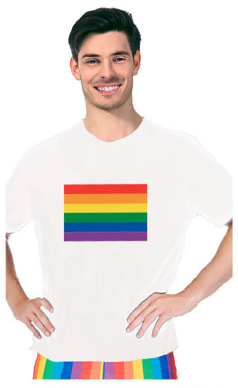 Load image into Gallery viewer, Adult Rainbow Flag T Shirt Top Tee Gay Pride LGBTQ - White - One Size-0
