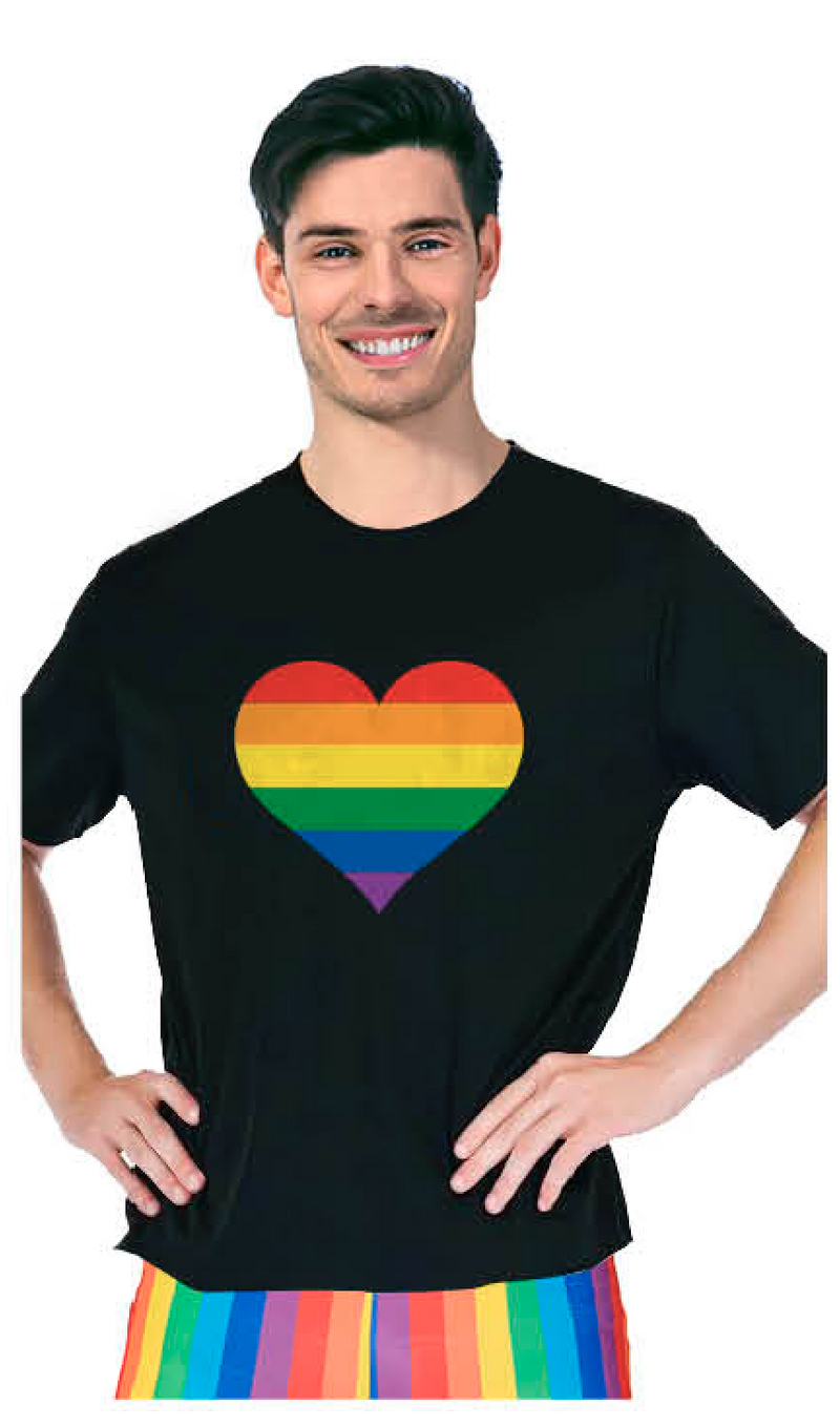 Load image into Gallery viewer, Adult Rainbow Flag T Shirt Top Tee Gay Pride LGBTQ Love Heart - Black - One Size-0
