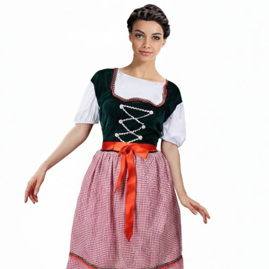 Adult Beer Garden Maid Womens German Heidi Bavarian Oktoberfest Costume in Red-3