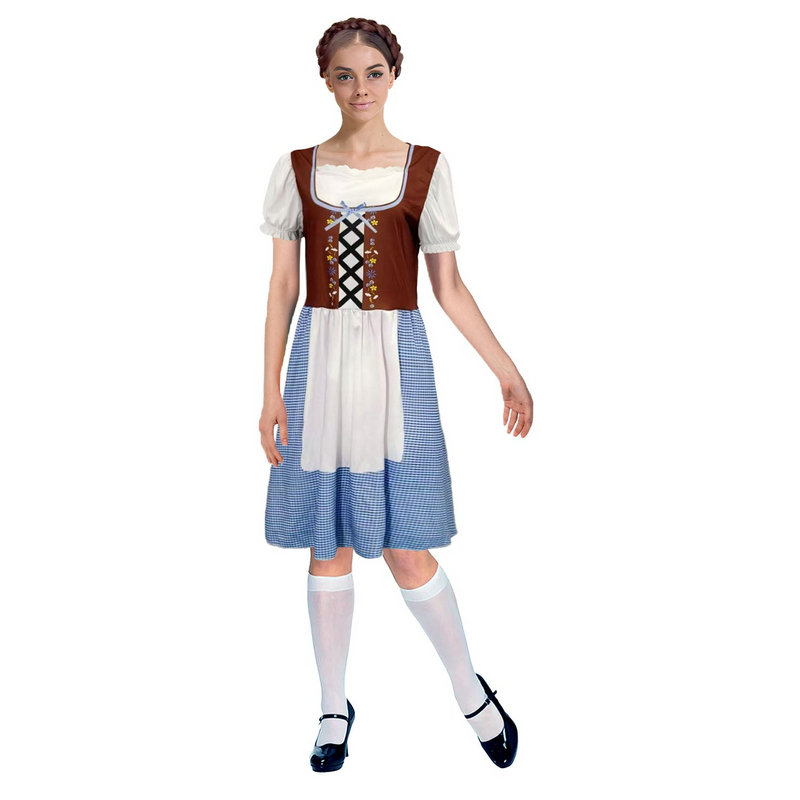 Load image into Gallery viewer, Womens Adult Oktoberfest Beer Girl Costume Halloween Bavarian Wench in Blue/Brown-0
