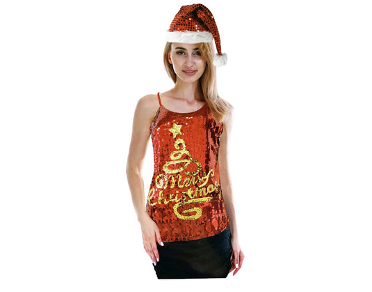 Womens Merry Christmas Tree Sequin Singlet Camisole Cami Costume Xmas Party-0
