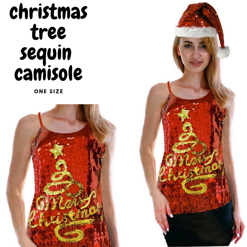 Load image into Gallery viewer, Womens Merry Christmas Tree Sequin Singlet Camisole Cami Costume Xmas Party-3
