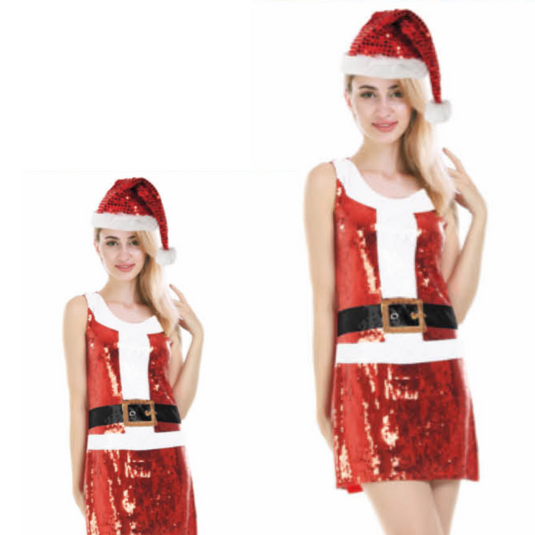 Womens Santa Christmas Sequin Dress Costume Xmas Party Ladies Santa-0