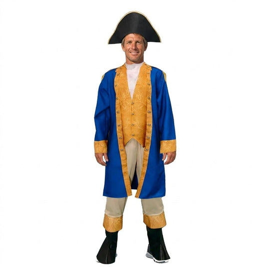 Adult Historical President Costume Colonial Jacket Hat Set - Blue Gold-1