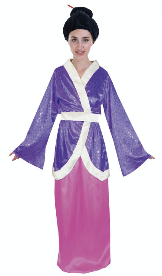 JAPANESE Kimono Costume Geisha Dress Oriental Japan Asian Adult Womens - Purple-0