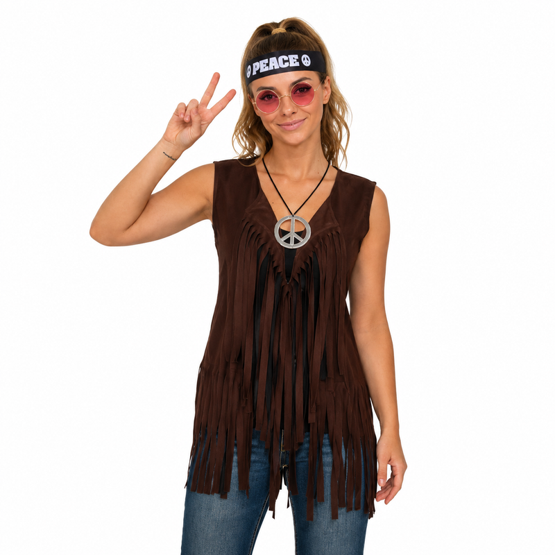 Load image into Gallery viewer, Womens Adult 60s Brown Hippie Vest Party Costume-0
