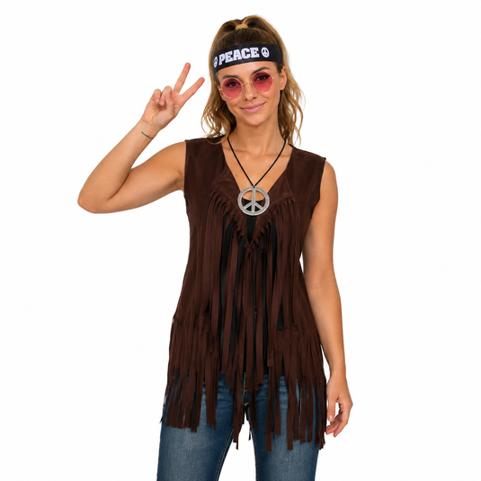 Womens Adult 60s Brown Hippie Vest Party Costume-0