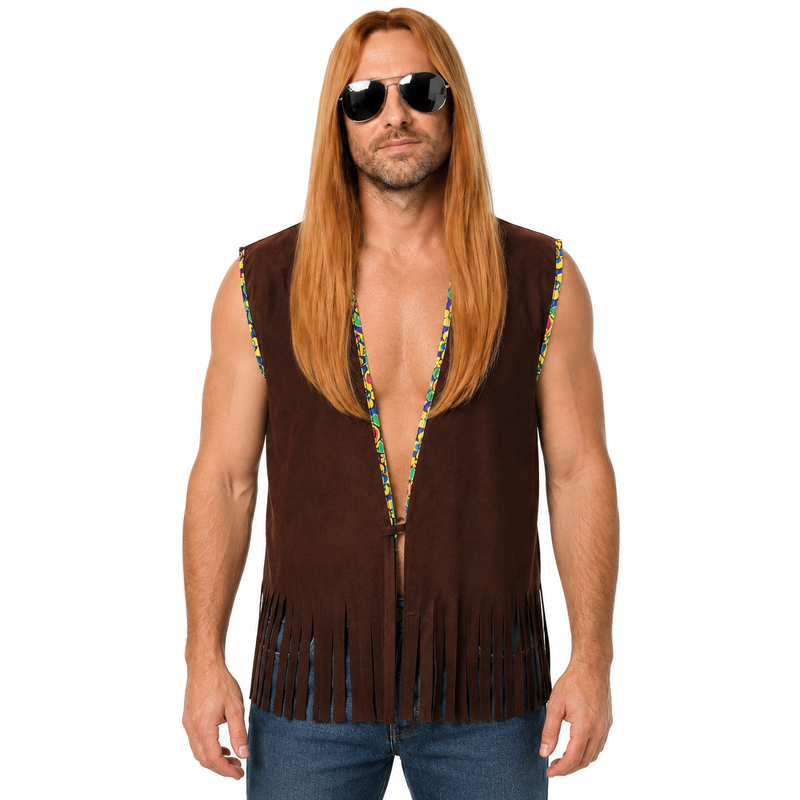 Load image into Gallery viewer, Adult 60s Brown Mens Hippie Vest Party Costume-1
