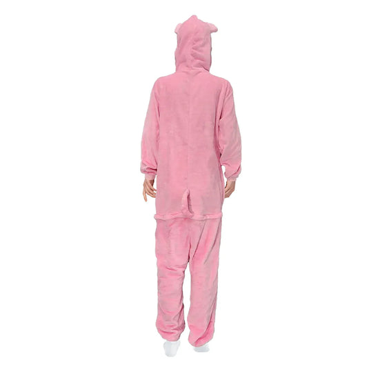 Adult Pink Piggy Bodysuit Costume Pink Hooded Jumpsuit with Tail-3