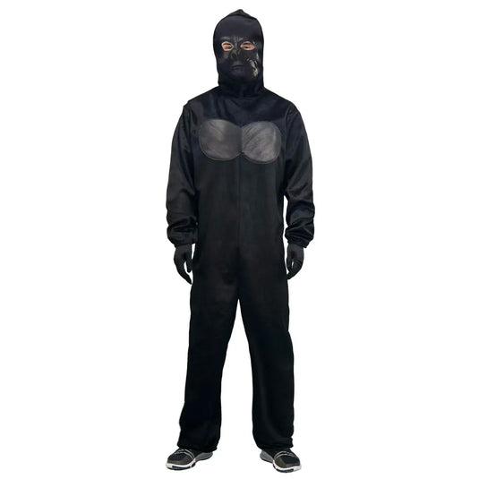 Adult Gorilla Costume Black Jumpsuit Hood Gloves Set - S/M L/XL-0