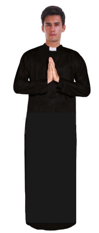 Mens PRIEST Father Costume Religious Halloween Robe Church Collar Vicar Preacher-0