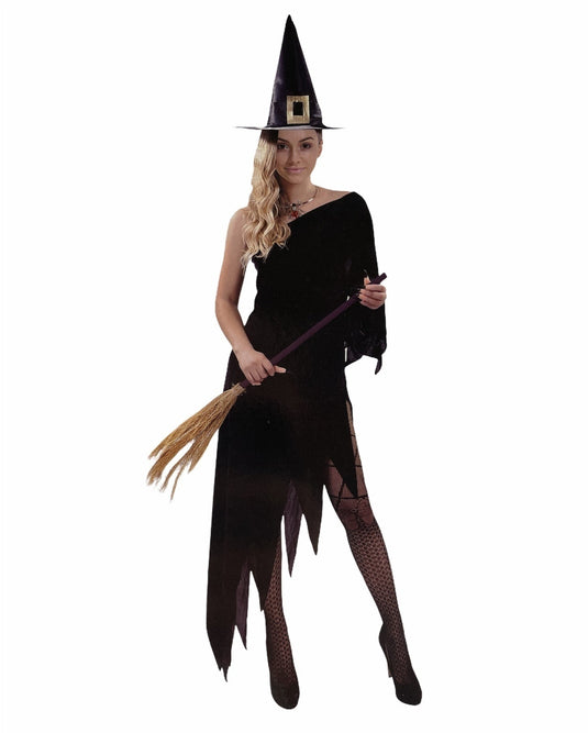 Womens Adult Witch Costume Halloween Party Vampire Dress - Black-3