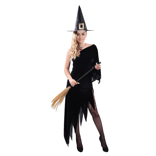 Womens Adult Witch Costume Halloween Party Vampire Dress - Black-1