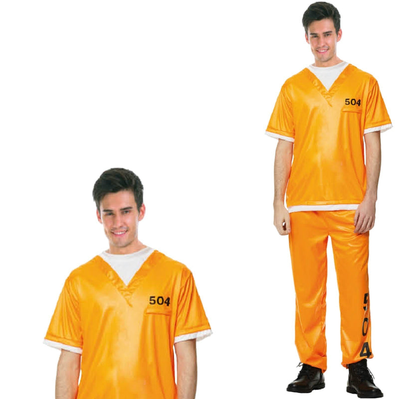 Load image into Gallery viewer, PRISONER COSTUME Halloween Jail Convict Adult Complete Outfit - Orange-4
