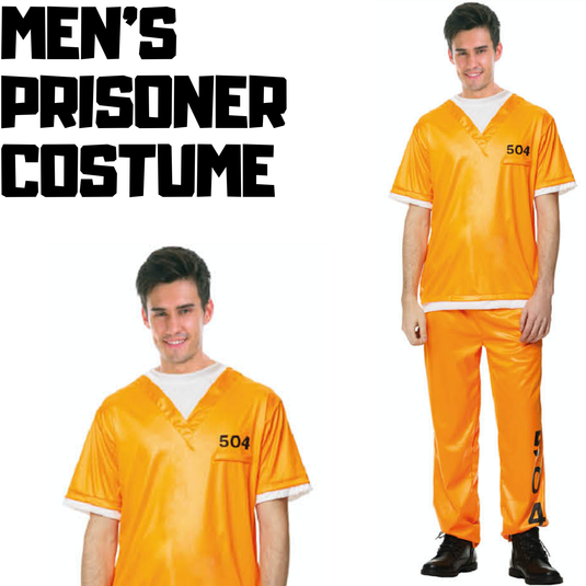 PRISONER COSTUME Halloween Jail Convict Adult Complete Outfit - Orange-1